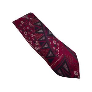 Vintage 80s Maroon Geometric Silk Necktie
